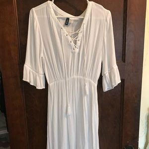 H & M White Lace up dress